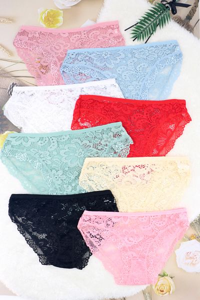 OEM Set of 3 classic cotton panties for women, with contrasting lace, random colors, ADU-X2147