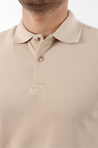 comstar Men's Cotton Basic Cream Polo Neck T-Shirt