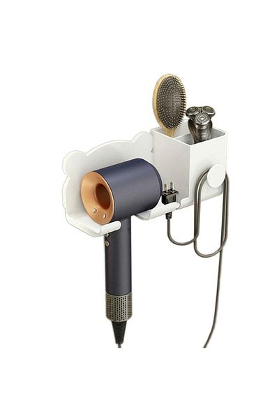 Aptel Hair dryer holder, 2 compartments, self-adhesive, plastic, white, 23×8.6×9.5 cm