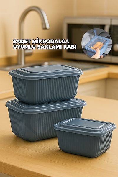 Destpak 3 Pcs Microwave Compatible Plastic Storage Containers - with Lids - with Microwave Plugs - 3 Sizes