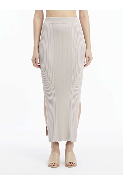 Calvin Klein ICONIC RIB MAXI SKIR Kadın Krem Etek