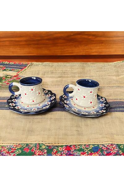 WPAWZ Handmade Embossed Flower Patterned Cup Set for 2 People
