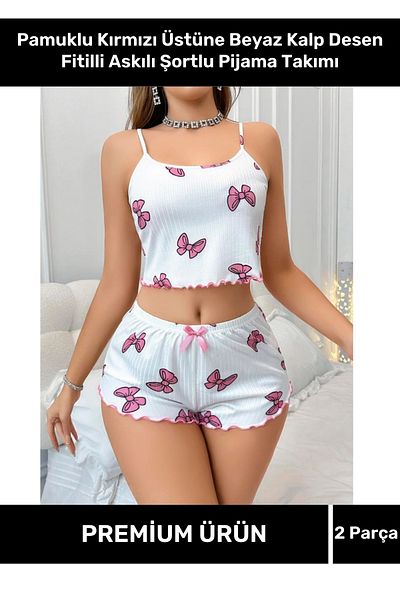 VARESSA Special Series Design Model 100% Cotton Elegant Patterned Stylish Special Daily Trend Suspender Shorts Pajama Set