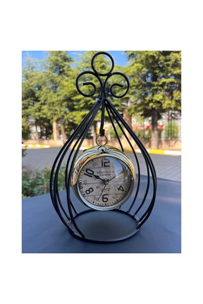 BLA BLA FOAM Decorative Vintage Clock with Black Metal Stand - Retro Design, Desk or Interior Decor 27x20 cm