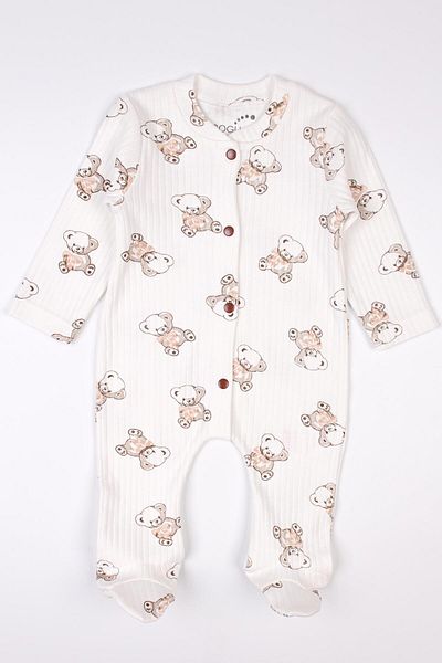 Mini Ropa Newborn Booties Jumpsuit Teddy Bear Printed Snap Fastener Baby Romper
