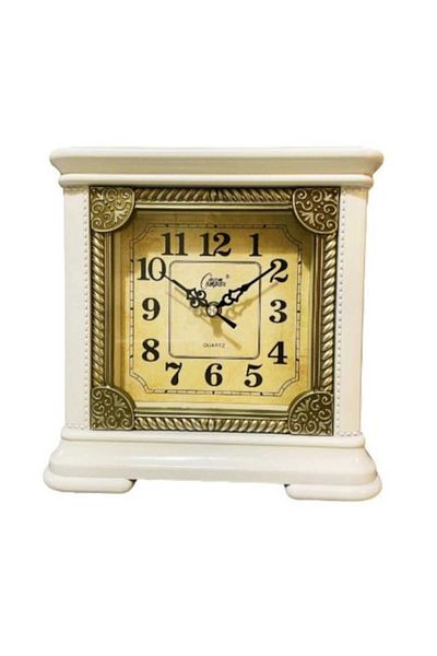 BLA BLA FOAM Square Table Clock, White with Gold, Arabic Numerals, 25cm