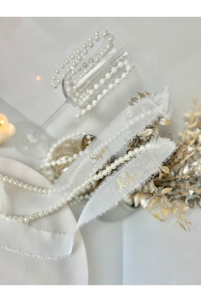 ALYANSHOME Söz Nişan Yüzük Kurdelası İsimli Dökülen İncili Cırtcırtlı