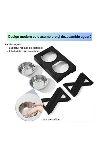 Nabi Market Food and water bowl for dogs and cats with height adjustable stand, grey 44 x 27.5 x 29 cm