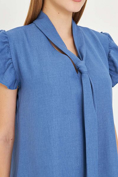 armonika Rochie albastră pentru femei, cu decolteu în V, cu mâneci cu volane, cu detaliu de cravată ARM-25Y001022
