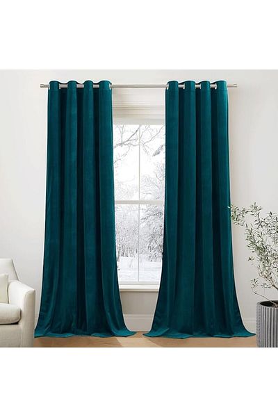 PONY DANCE Set 2 curtains with rings, velvet, thermal protection, dark blue, 140x260