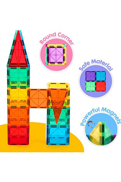 Saharaz 105 Pieces Kid Magnetic Tiles,Constructing and Creative Learning Educational STEAM Set-Multicolor