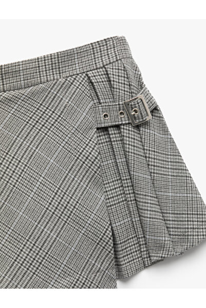 Koton Ekose Desenli Kemer Detaylı Pileli Şort Etek