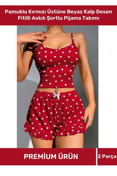 VARESSA Special Series Design Model 100% Cotton Elegant Patterned Stylish Special Daily Trend Suspender Shorts Pajama Set