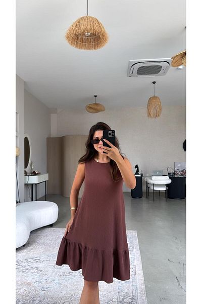 Buket Teke Καφέ φόρεμα με βολάν