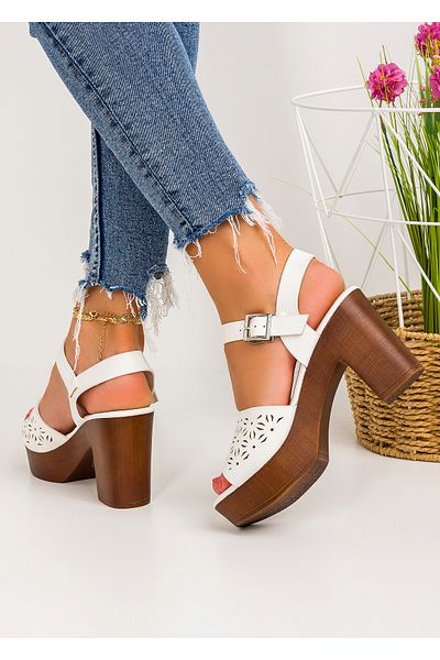 starlike Women's white heeled sandals A117