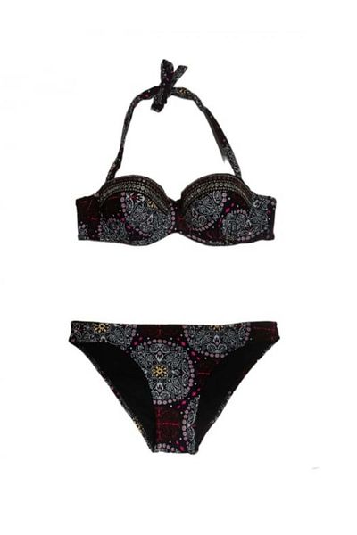 Ocean Two-piece black swimsuit with gold anchor print