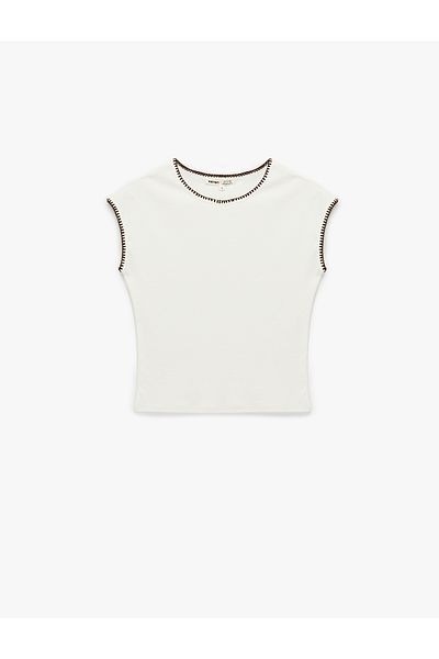 Koton Modal Fabric Crew Neck Crochet Detailed Sleeveless T-Shirt