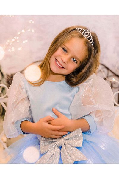 fustite cu luminite Blue Taffeta Crop Top With Puff Sleeves - 2-3 Years (92-98 CM)