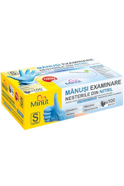 Minut Manusi nitril nepudrate albastre Minut, marimi S