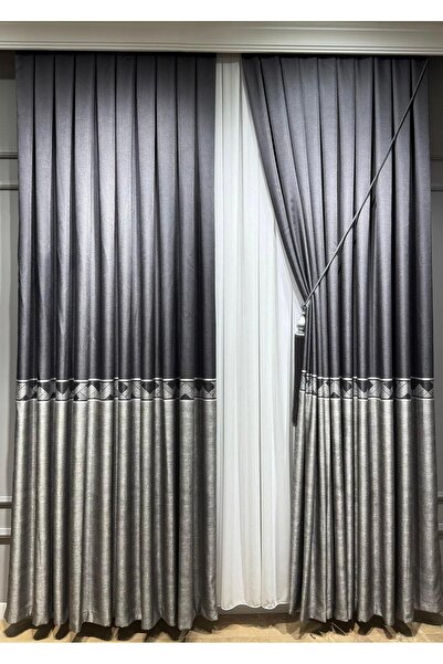 SAYDEMİR HOME Gri Gümüş Simli Desenli Fon Perde - Lüks Dikişli, Korniş Uyumlu...