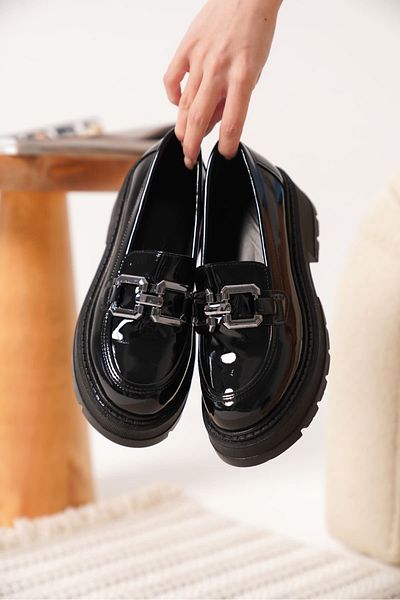 MarjinalTrendim Terry Patent Leather Black Women's Loafer