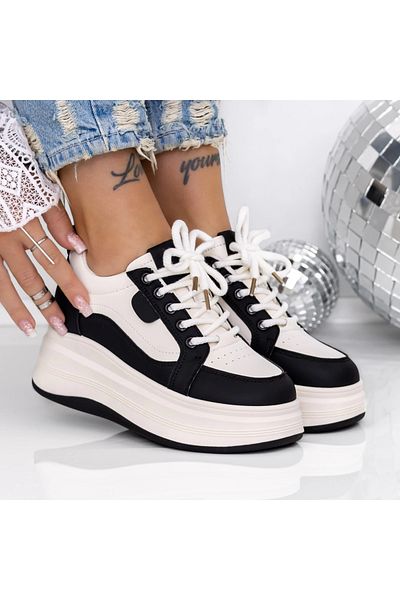 mei Women's Platform Sneakers 3AL35 Black-White