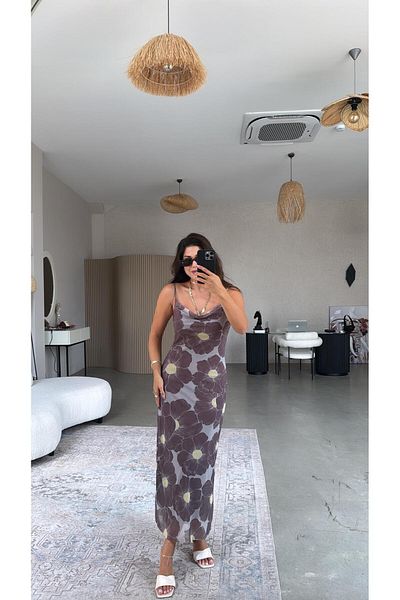 Buket Teke Brown Yellow Floral Degaje Dress
