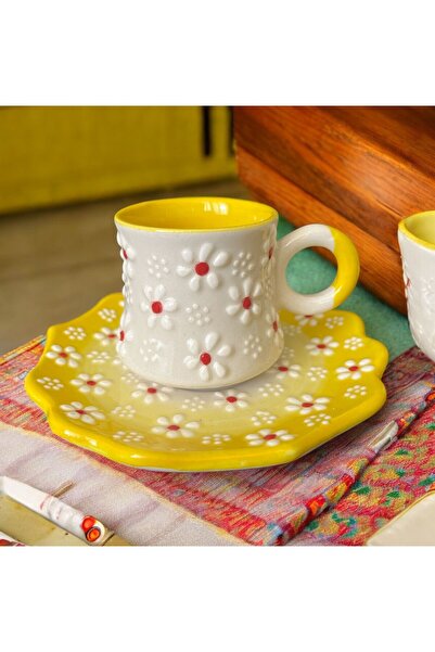 WPAWZ Handmade Embossed Flower Patterned Cup Set for 2 People