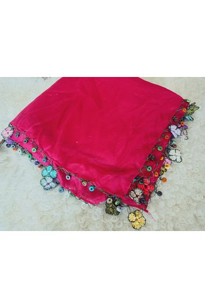 hoaryage Crochet and Beaded Embroidery with Flower Pattern Motif Writing, Scarf, Yemeni, Mevlüt Cover