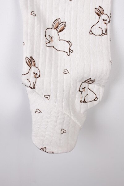 Mini Ropa Newborn Booties Jumpsuit Rabbit Printed Snap Fastener Baby Romper