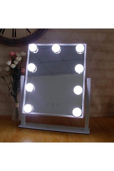 Dexia Illuminated cosmetic mirror with 9 LEDs – , 3 light modes, 360° rotation, white, 30 x 25 cm