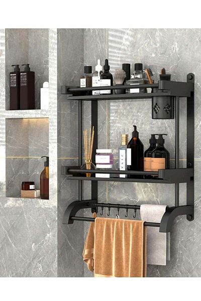 Saharaz 2 Tier Bathroom Shelf,with Towel Bars, Brush Holder,Cup Holder,for Bathroom, Kitchen,60CM
