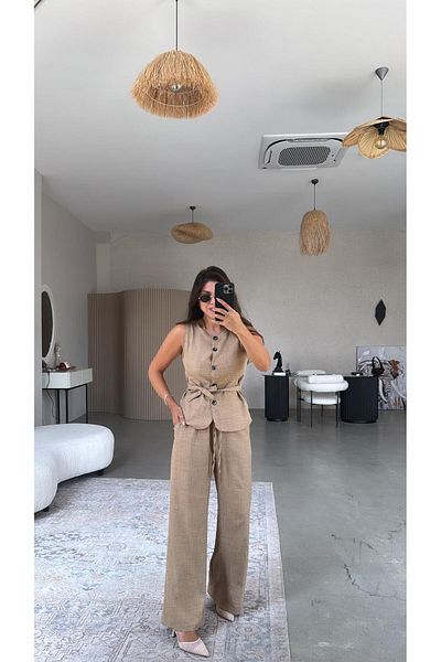 Buket Teke Camel Buttoned Vest Suit