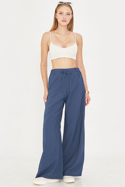 armonika Women's Dark Blue Elastic Waist Pocket Tie Detail Loose Trousers Arm-25Y001077