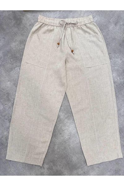 Maldia Shop Women's Elastic Waist Aegean Stone Oversize Linen Trousers
