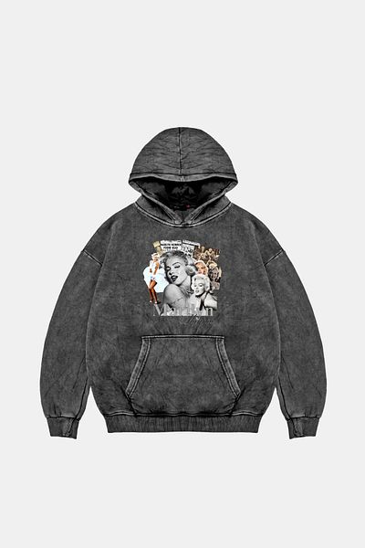 Sekizbiraltı Hanorac negru oversized unisex Marilyn Monroe, spălat.