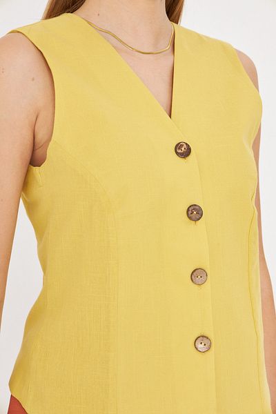 armonika Women's Oil Green V-Neck Body-Fitting Linen Look Lined Vest Arm-24Y001111