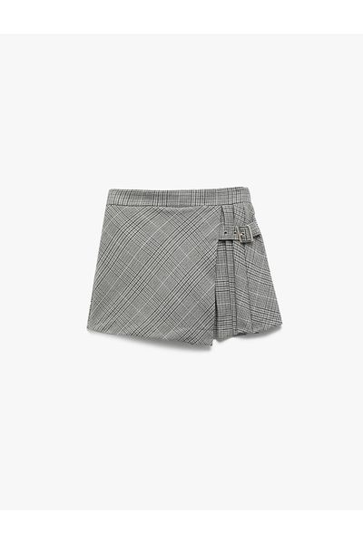 Koton Plaid Patterned Belt Detailed Pleated Short Skirt