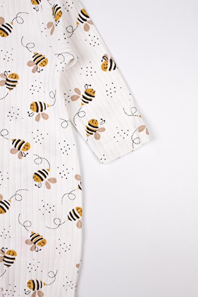 Mini Ropa Newborn Booties Jumpsuit Bee Printed Snap Fastener Baby Romper