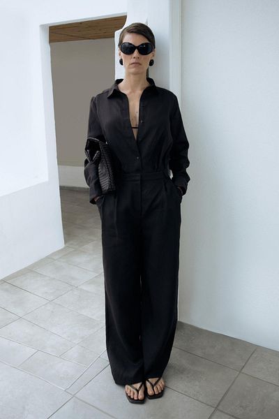Suud Collection Brown 100% Linen Nora Pleated Trousers