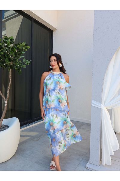 ESRAHELVACI Rochie cu straturi florale cu detaliu scoici