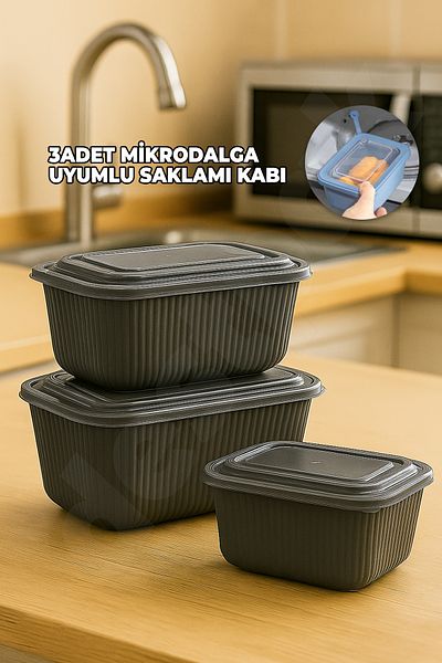Destpak 3 Pcs Microwave Compatible Plastic Storage Containers - with Lids - with Microwave Plugs - 3 Sizes