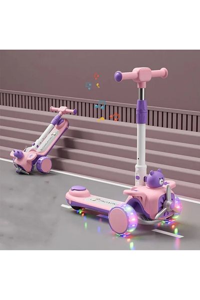 Nichiduta Children's scooter, Nested, foldable, with Music and silent PU wheels with Led lights, ghi