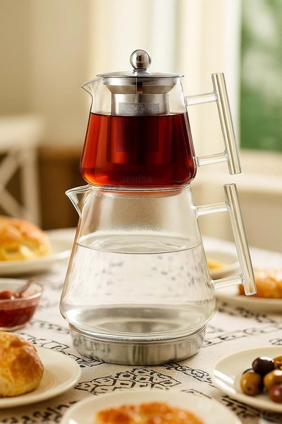 Jenisa Clarity Induction Base Borosilicate Glass Teapot Set – 1550 ml Metal Strainer Teapot