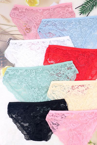 OEM Set of 3 classic cotton panties for women, with contrasting lace, random colors, ADU-X2147