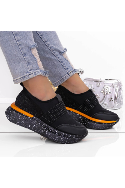 mei Pantofi Sport Dama cu Platforma 3AL22 Negru-Portocaliu