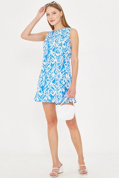 armonika Rochie mini albastră pentru femei, cu decolteu O, cu corp, evazată ARM-25Y001074