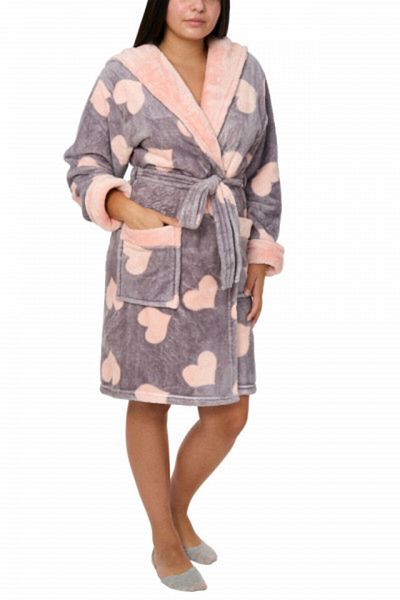 Femei Women's fleece bathrobe, Sweet, pearl grey