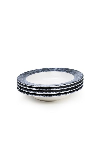 Edessa Ceramic Ginko 22Cm Round Soup Plate, White (Set of 4)