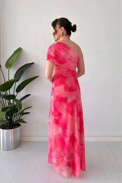 MaziButik One Shoulder Tulle Dress Pink